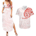 Personalized Sydney Swans Polynesian Couples Matching Summer Maxi Dress and Hawaiian Shirt Tribal Chest and Sleeve Tattoo Heritage Warrior