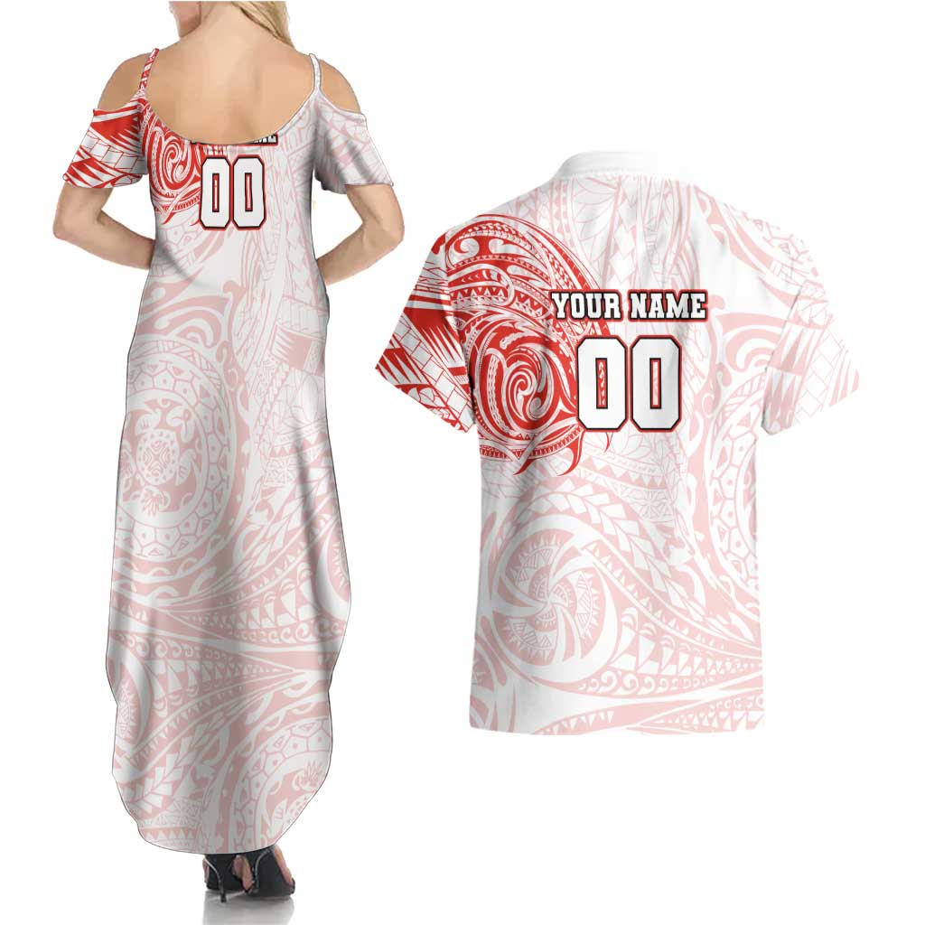Personalized Sydney Swans Polynesian Couples Matching Summer Maxi Dress and Hawaiian Shirt Tribal Chest and Sleeve Tattoo Heritage Warrior