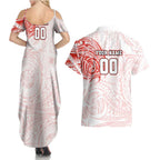 Personalized Sydney Swans Polynesian Couples Matching Summer Maxi Dress and Hawaiian Shirt Tribal Chest and Sleeve Tattoo Heritage Warrior