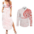 Personalized Sydney Swans Polynesian Couples Matching Summer Maxi Dress and Long Sleeve Button Shirt Tribal Chest and Sleeve Tattoo Heritage Warrior