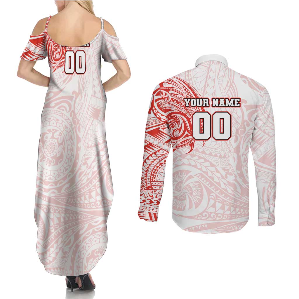 Personalized Sydney Swans Polynesian Couples Matching Summer Maxi Dress and Long Sleeve Button Shirt Tribal Chest and Sleeve Tattoo Heritage Warrior