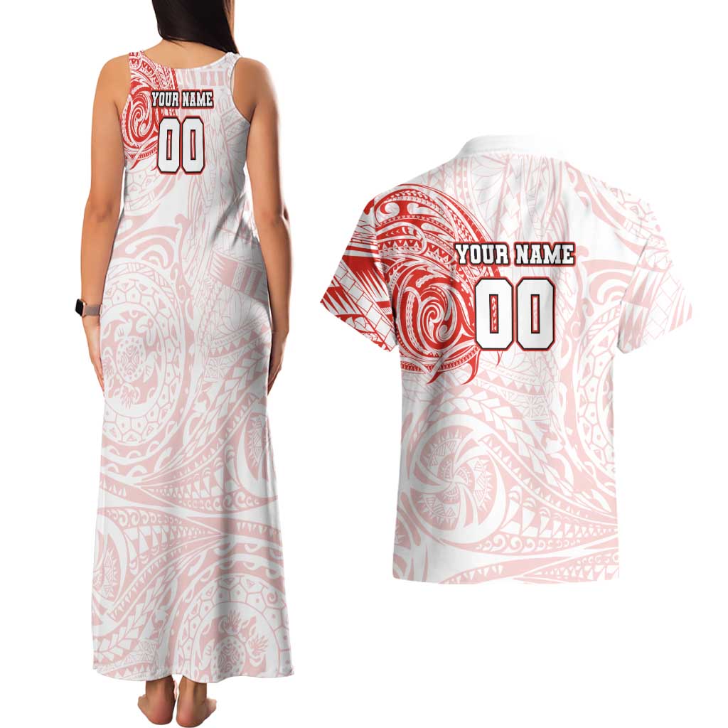 Personalized Sydney Swans Polynesian Couples Matching Tank Maxi Dress and Hawaiian Shirt Tribal Chest and Sleeve Tattoo Heritage Warrior