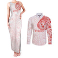 Personalized Sydney Swans Polynesian Couples Matching Tank Maxi Dress and Long Sleeve Button Shirt Tribal Chest and Sleeve Tattoo Heritage Warrior