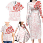 Personalized Sydney Swans Polynesian Family Matching Long Sleeve Bodycon Dress and Hawaiian Shirt Tribal Chest and Sleeve Tattoo Heritage Warrior