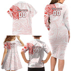 Personalized Sydney Swans Polynesian Family Matching Long Sleeve Bodycon Dress and Hawaiian Shirt Tribal Chest and Sleeve Tattoo Heritage Warrior