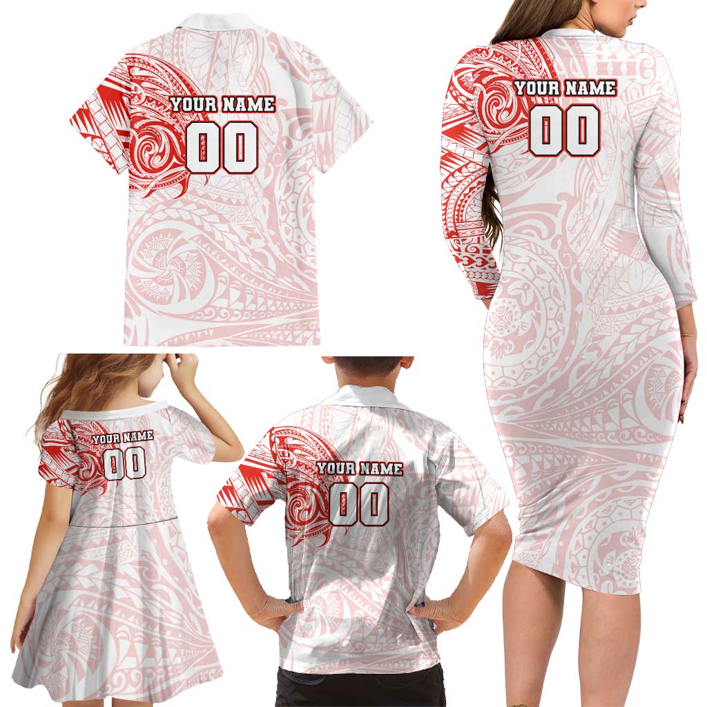 Personalized Sydney Swans Polynesian Family Matching Long Sleeve Bodycon Dress and Hawaiian Shirt Tribal Chest and Sleeve Tattoo Heritage Warrior