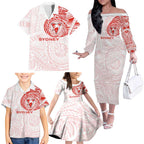 Personalized Sydney Swans Polynesian Family Matching Off The Shoulder Long Sleeve Dress and Hawaiian Shirt Tribal Chest and Sleeve Tattoo Heritage Warrior