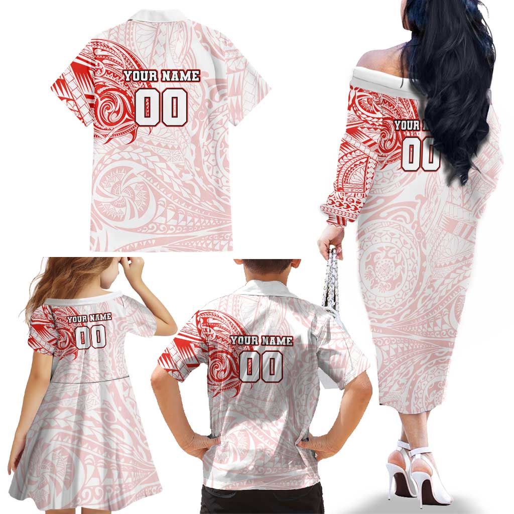 Personalized Sydney Swans Polynesian Family Matching Off The Shoulder Long Sleeve Dress and Hawaiian Shirt Tribal Chest and Sleeve Tattoo Heritage Warrior