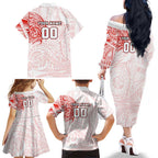 Personalized Sydney Swans Polynesian Family Matching Off The Shoulder Long Sleeve Dress and Hawaiian Shirt Tribal Chest and Sleeve Tattoo Heritage Warrior