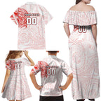 Personalized Sydney Swans Polynesian Family Matching Off Shoulder Maxi Dress and Hawaiian Shirt Tribal Chest and Sleeve Tattoo Heritage Warrior