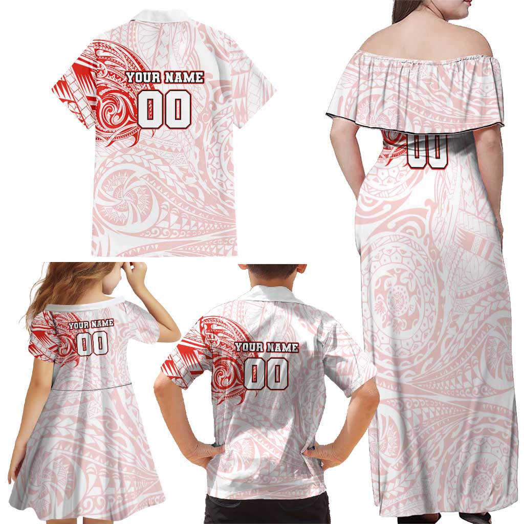 Personalized Sydney Swans Polynesian Family Matching Off Shoulder Maxi Dress and Hawaiian Shirt Tribal Chest and Sleeve Tattoo Heritage Warrior