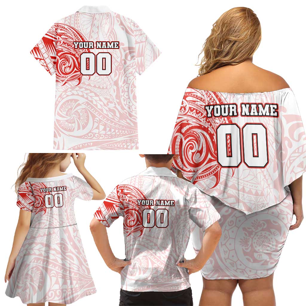 Personalized Sydney Swans Polynesian Family Matching Off Shoulder Short Dress and Hawaiian Shirt Tribal Chest and Sleeve Tattoo Heritage Warrior