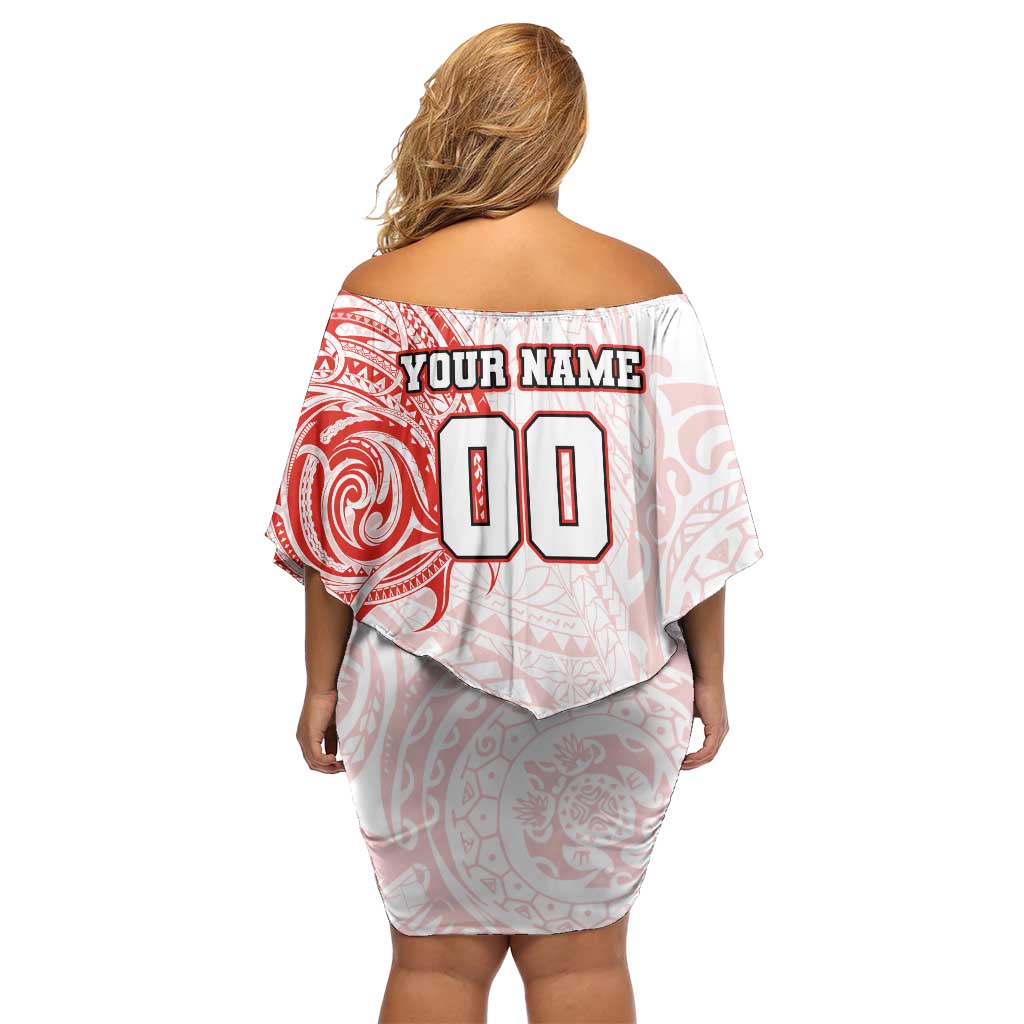 Personalized Sydney Swans Polynesian Family Matching Off Shoulder Short Dress and Hawaiian Shirt Tribal Chest and Sleeve Tattoo Heritage Warrior
