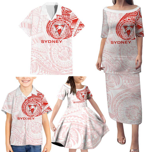 Personalized Sydney Swans Polynesian Family Matching Puletasi and Hawaiian Shirt Tribal Chest and Sleeve Tattoo Heritage Warrior