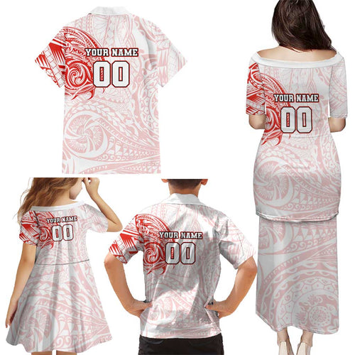 Personalized Sydney Swans Polynesian Family Matching Puletasi and Hawaiian Shirt Tribal Chest and Sleeve Tattoo Heritage Warrior