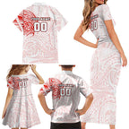 Personalized Sydney Swans Polynesian Family Matching Short Sleeve Bodycon Dress and Hawaiian Shirt Tribal Chest and Sleeve Tattoo Heritage Warrior