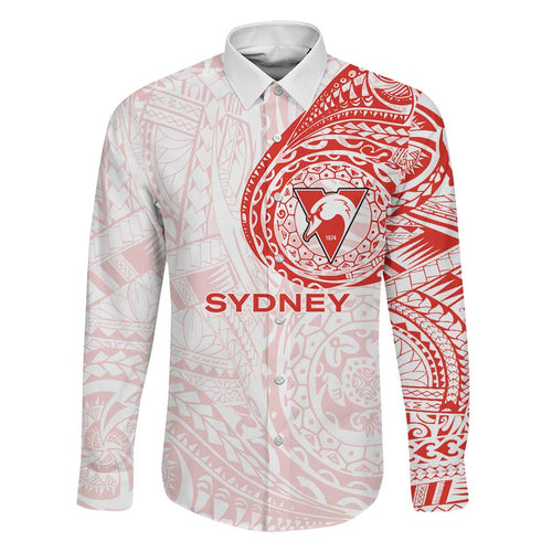 Personalized Sydney Swans Polynesian Family Matching Short Sleeve Bodycon Dress and Hawaiian Shirt Tribal Chest and Sleeve Tattoo Heritage Warrior