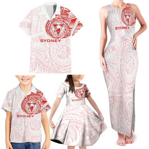 Personalized Sydney Swans Polynesian Family Matching Tank Maxi Dress and Hawaiian Shirt Tribal Chest and Sleeve Tattoo Heritage Warrior