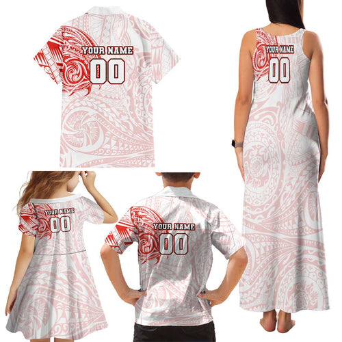 Personalized Sydney Swans Polynesian Family Matching Tank Maxi Dress and Hawaiian Shirt Tribal Chest and Sleeve Tattoo Heritage Warrior