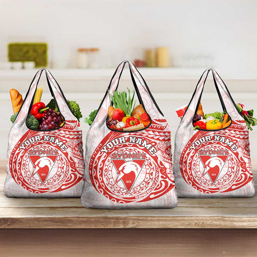 Personalized Sydney Swans Polynesian Grocery Bag Tribal Chest and Sleeve Tattoo Heritage Warrior