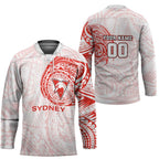 Personalized Sydney Swans Polynesian Hockey Jersey Tribal Chest and Sleeve Tattoo Heritage Warrior