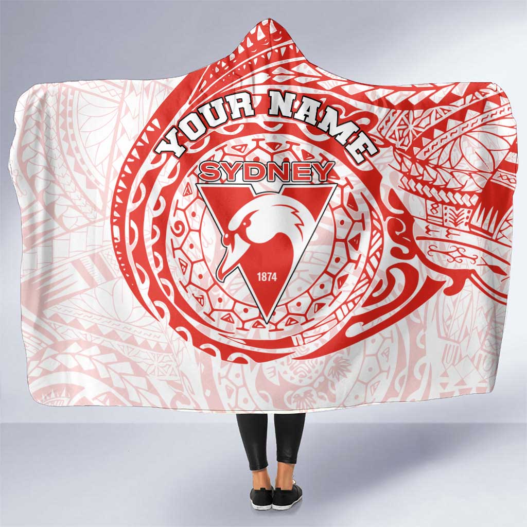 Personalized Sydney Swans Polynesian Hooded Blanket Tribal Chest and Sleeve Tattoo Heritage Warrior