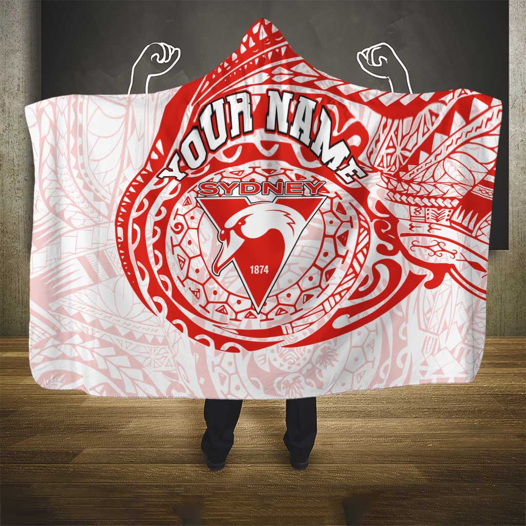 Personalized Sydney Swans Polynesian Hooded Blanket Tribal Chest and Sleeve Tattoo Heritage Warrior