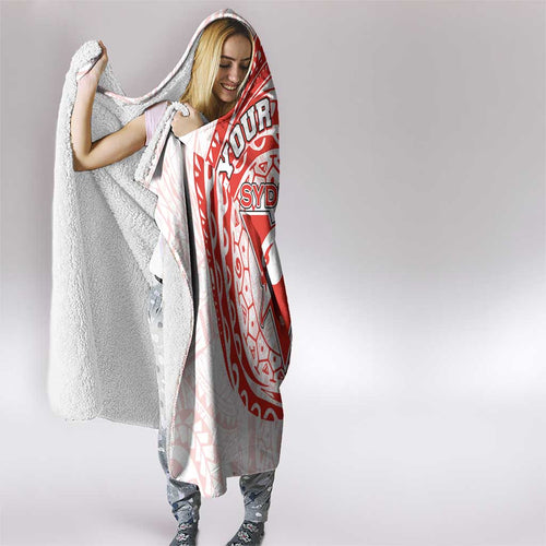 Personalized Sydney Swans Polynesian Hooded Blanket Tribal Chest and Sleeve Tattoo Heritage Warrior
