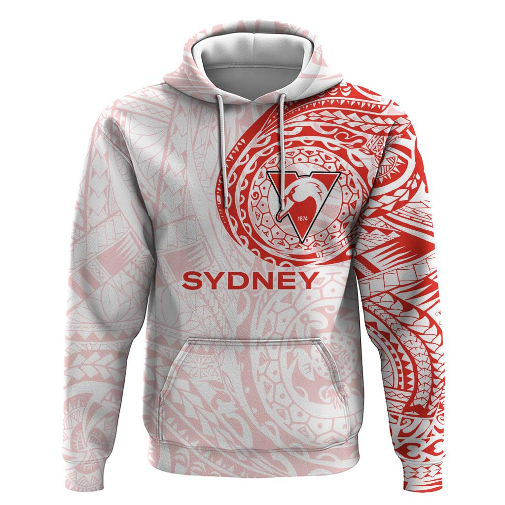 Personalized Sydney Swans Polynesian Hoodie Tribal Chest and Sleeve Tattoo Heritage Warrior