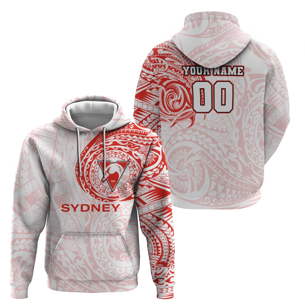 Personalized Sydney Swans Polynesian Hoodie Tribal Chest and Sleeve Tattoo Heritage Warrior