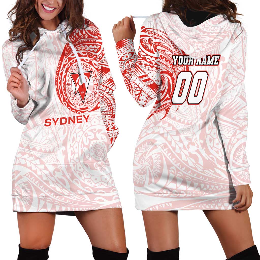 Personalized Sydney Swans Polynesian Hoodie Dress Tribal Chest and Sleeve Tattoo Heritage Warrior