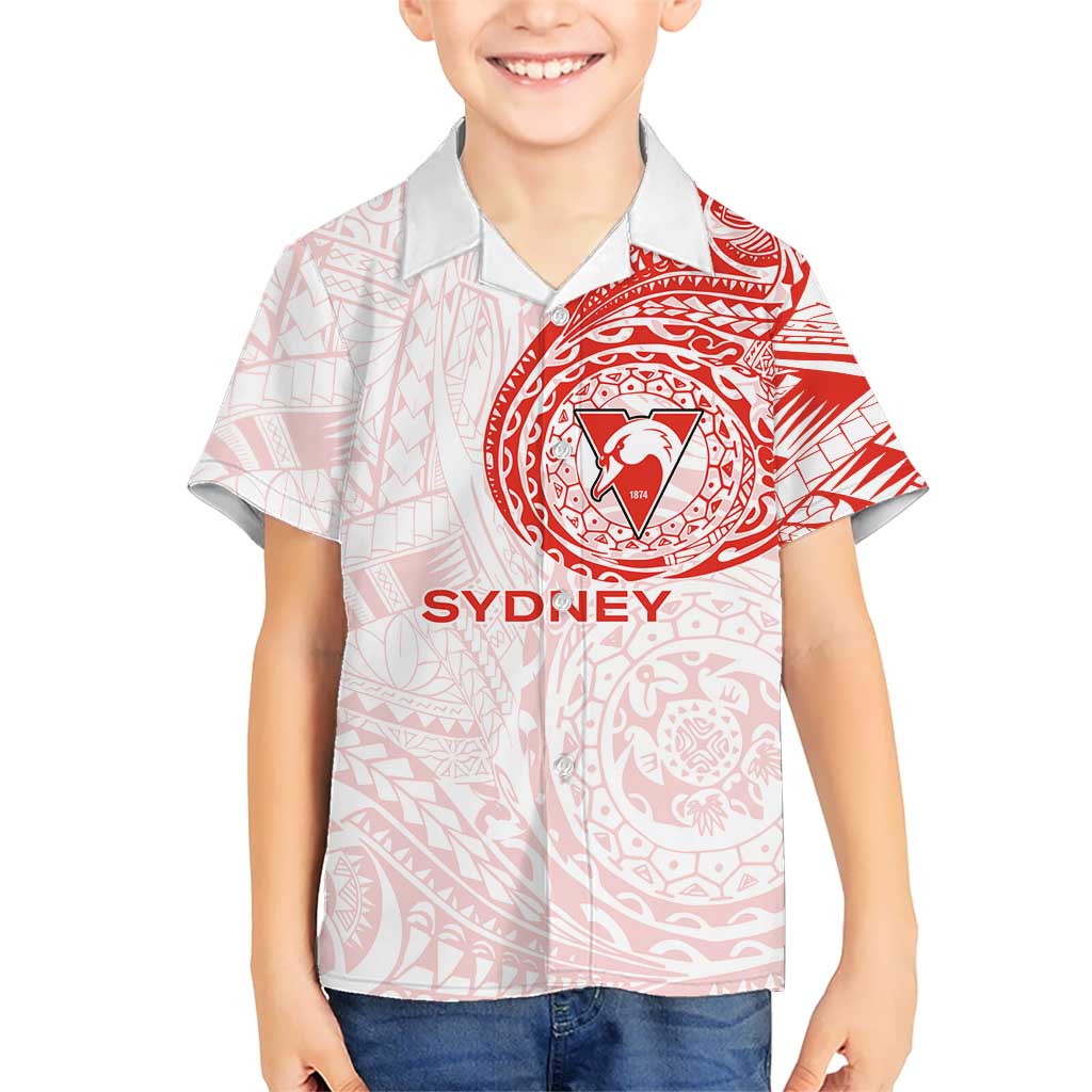 Personalized Sydney Swans Polynesian Kid Hawaiian Shirt Tribal Chest and Sleeve Tattoo Heritage Warrior