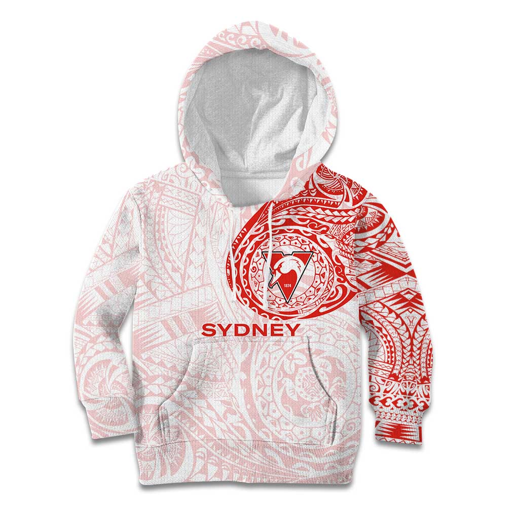 Personalized Sydney Swans Polynesian Kid Hoodie Tribal Chest and Sleeve Tattoo Heritage Warrior