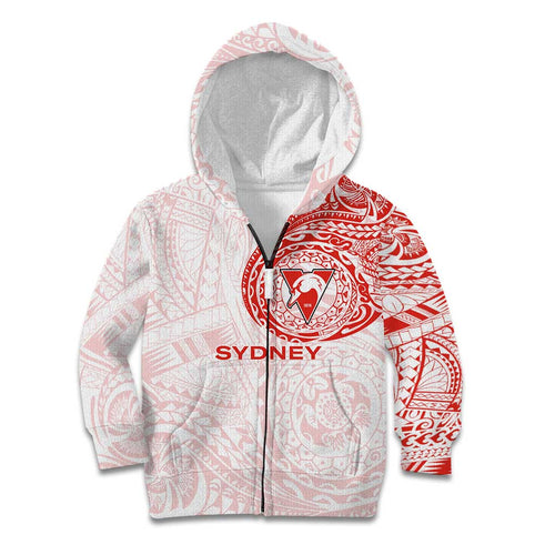 Personalized Sydney Swans Polynesian Kid Hoodie Tribal Chest and Sleeve Tattoo Heritage Warrior