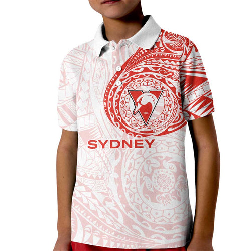 Personalized Sydney Swans Polynesian Kid Polo Shirt Tribal Chest and Sleeve Tattoo Heritage Warrior