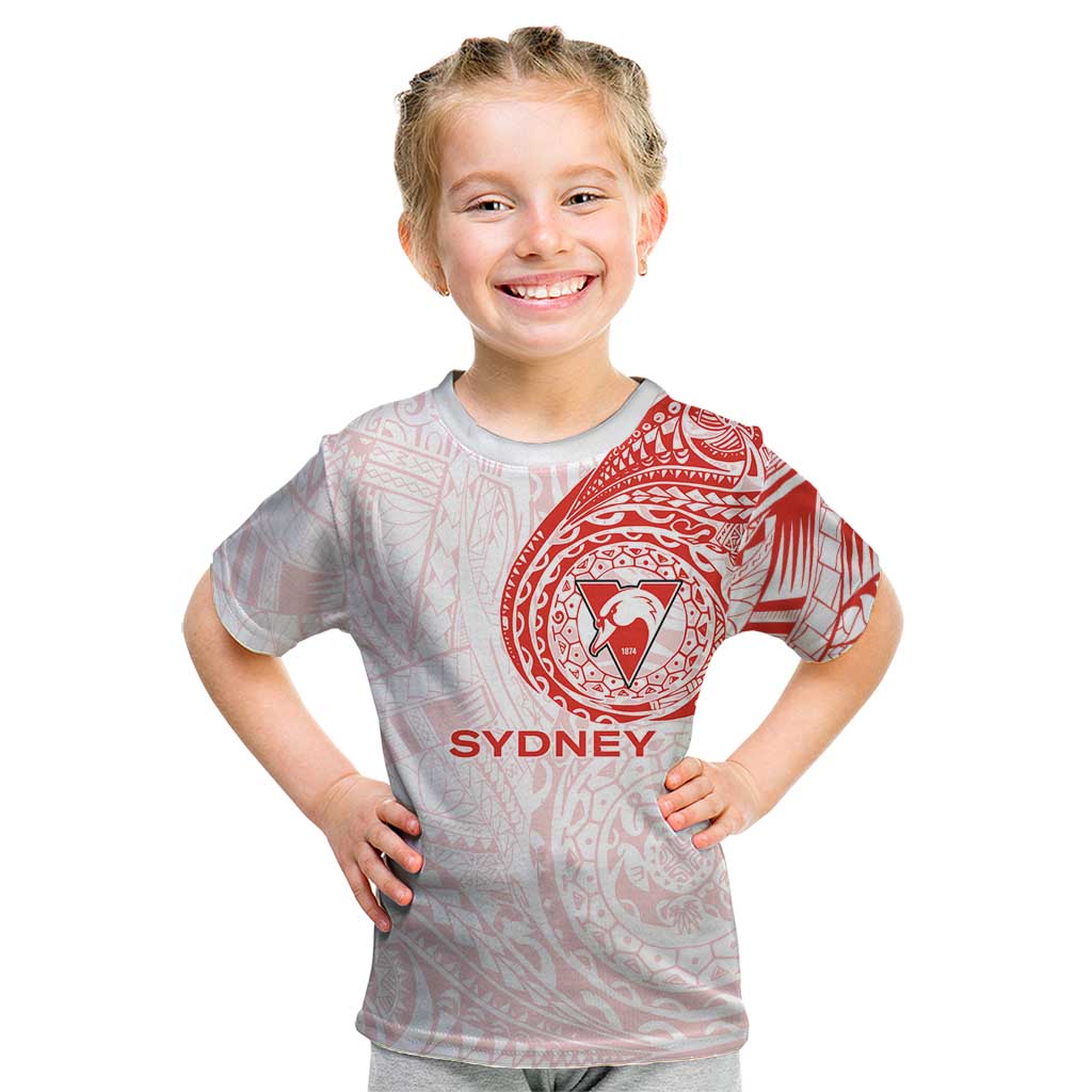 Personalized Sydney Swans Polynesian Kid T Shirt Tribal Chest and Sleeve Tattoo Heritage Warrior