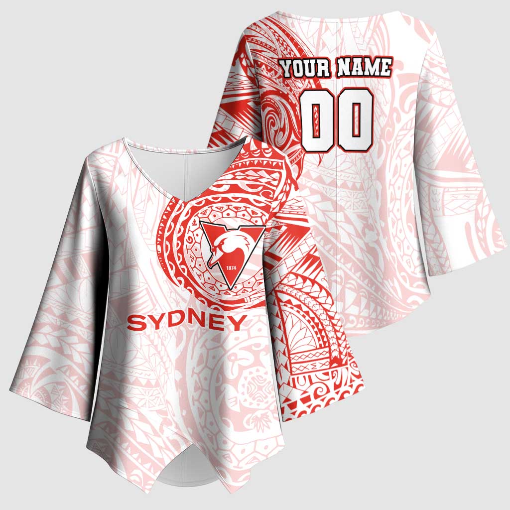 Personalized Sydney Swans Polynesian Kimono Sleeve Blouse Tribal Chest and Sleeve Tattoo Heritage Warrior