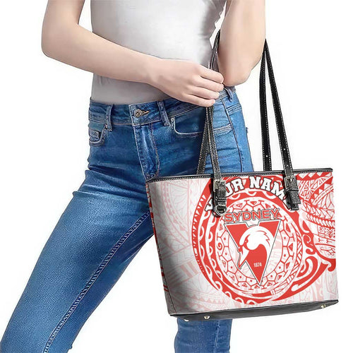 Personalized Sydney Swans Polynesian Leather Tote Bag Tribal Chest and Sleeve Tattoo Heritage Warrior