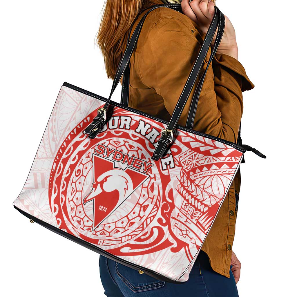 Personalized Sydney Swans Polynesian Leather Tote Bag Tribal Chest and Sleeve Tattoo Heritage Warrior