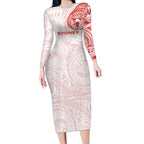 Personalized Sydney Swans Polynesian Long Sleeve Bodycon Dress Tribal Chest and Sleeve Tattoo Heritage Warrior