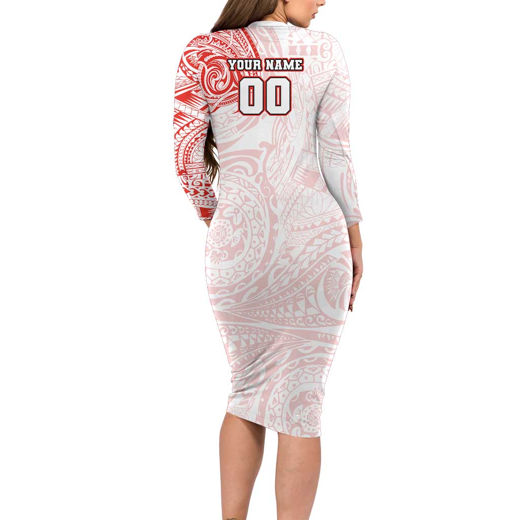 Personalized Sydney Swans Polynesian Long Sleeve Bodycon Dress Tribal Chest and Sleeve Tattoo Heritage Warrior