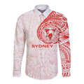 Personalized Sydney Swans Polynesian Long Sleeve Button Shirt Tribal Chest and Sleeve Tattoo Heritage Warrior