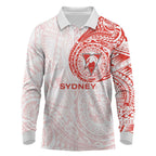 Personalized Sydney Swans Polynesian Long Sleeve Polo Shirt Tribal Chest and Sleeve Tattoo Heritage Warrior