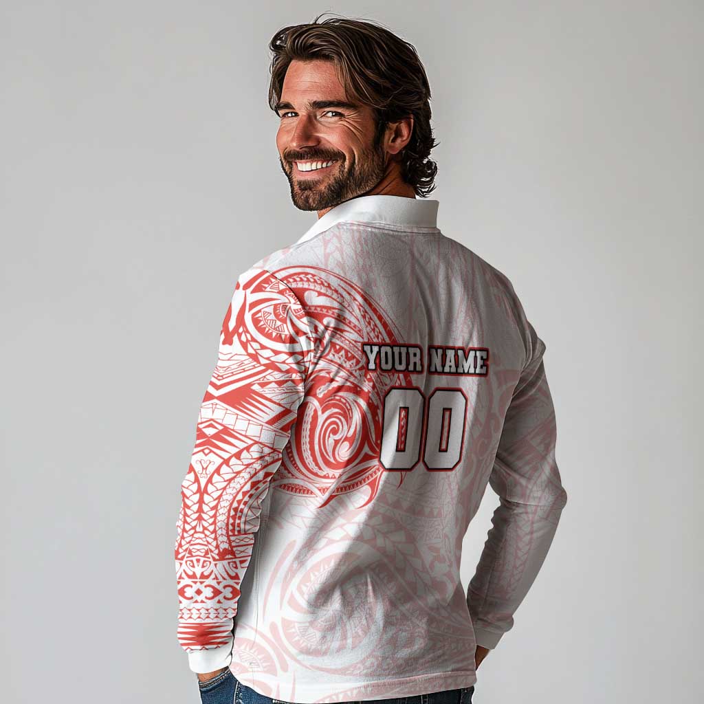 Personalized Sydney Swans Polynesian Long Sleeve Polo Shirt Tribal Chest and Sleeve Tattoo Heritage Warrior