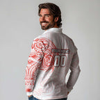 Personalized Sydney Swans Polynesian Long Sleeve Polo Shirt Tribal Chest and Sleeve Tattoo Heritage Warrior