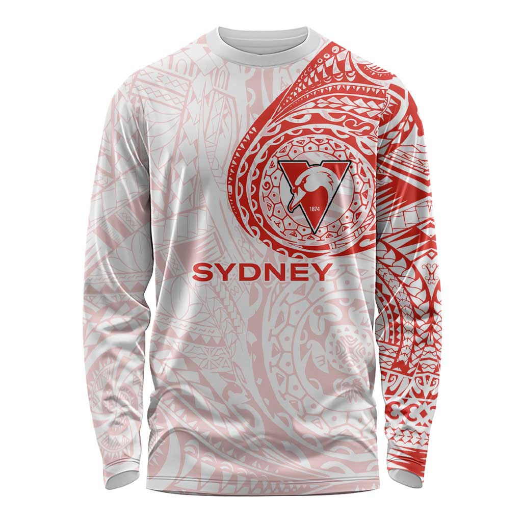 Personalized Sydney Swans Polynesian Long Sleeve Shirt Tribal Chest and Sleeve Tattoo Heritage Warrior