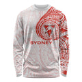 Personalized Sydney Swans Polynesian Long Sleeve Shirt Tribal Chest and Sleeve Tattoo Heritage Warrior