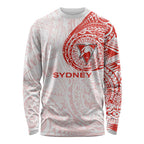 Personalized Sydney Swans Polynesian Long Sleeve Shirt Tribal Chest and Sleeve Tattoo Heritage Warrior