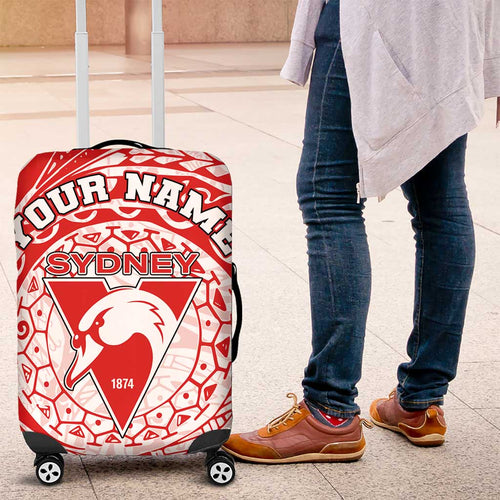 Personalized Sydney Swans Polynesian Luggage Cover Tribal Chest and Sleeve Tattoo Heritage Warrior