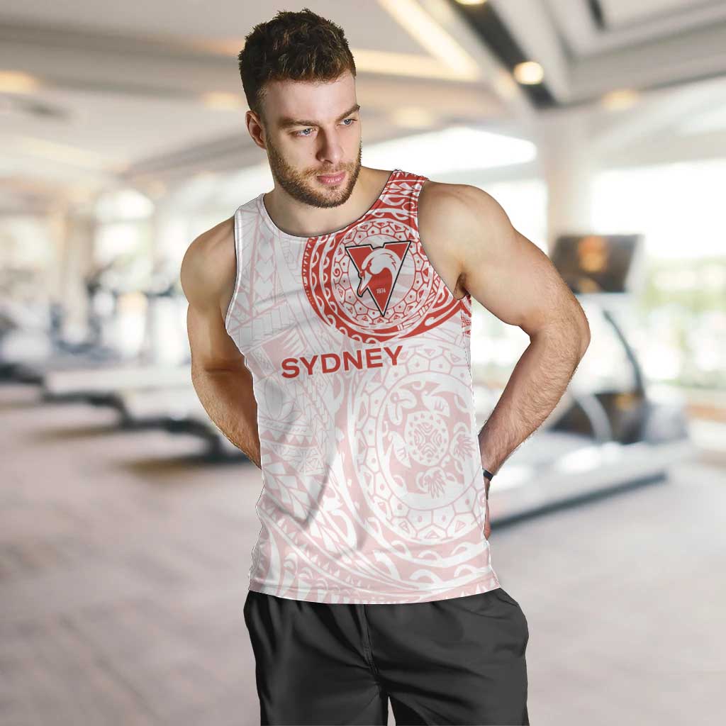Personalized Sydney Swans Polynesian Men Tank Top Tribal Chest and Sleeve Tattoo Heritage Warrior